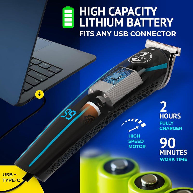 MANECODE ® 11-in-1 Beard & Hair Trimmer for Men – Self-Sharp Blades® USB-C, Waterproof, LED Display Multi-Grooming Kit - Image 4